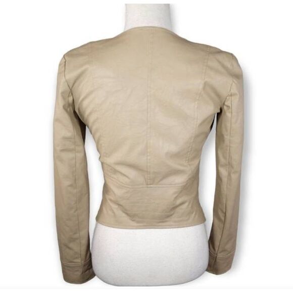 PINS & NEEDLES URBAN OUTFITTERS BEIGE FAUX LEATHER MOTO JACKET SZ.XS EUC. - Picture 4 of 6